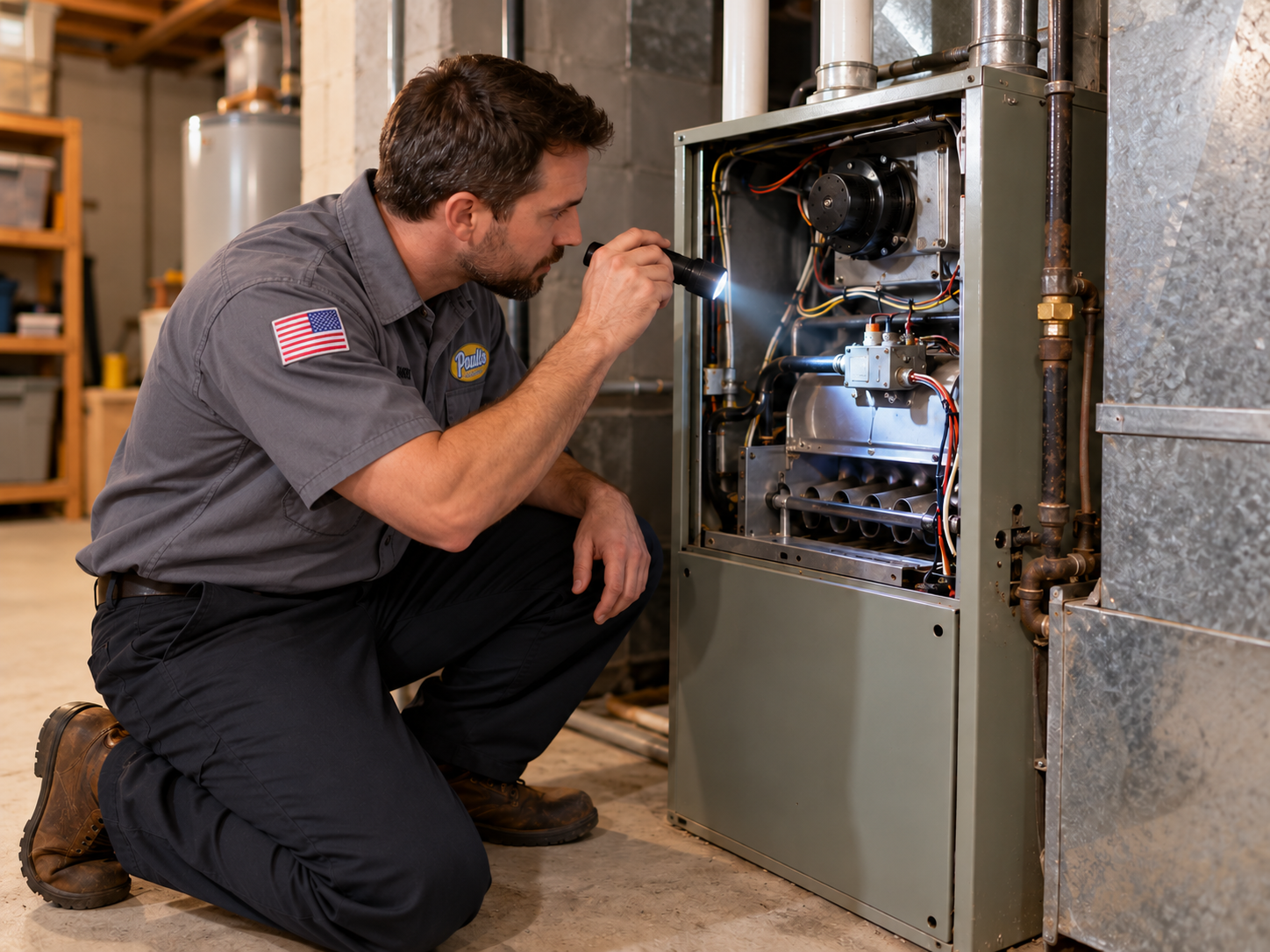 Technicians in matching gray work uniforms 1